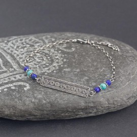 Srebrna bransoletka z lapisem lazuli i turkusem