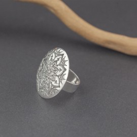 Srebrny pierścionek z mandalą (regulowany)