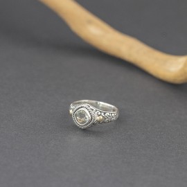 Srebrny pierścionek z zielonym ametystem i złotem 18K (rozm.14, 20)