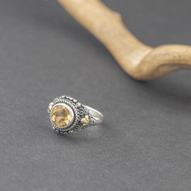 Srebrny pierścionek z cytrynem i złotem 18K (rozm.15)