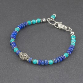 Srebrna bransoletka z turkusem i lapisem lazuli