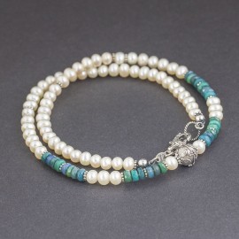 Srebrny naszyjnik z pereł i opali