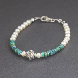 Srebrna bransoletka z pereł i opali