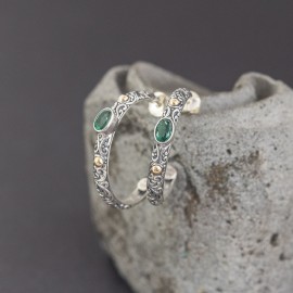 Srebrne kolczyki z kwarcem zielonym i złotem 18K