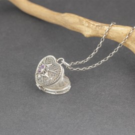 Srebrny sekretnik serce z ametystem