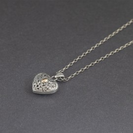 Srebrne ażurowe serce ze złotem 18K
