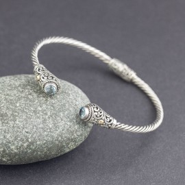 Srebrna bransoletka z topazem i złotem 18K