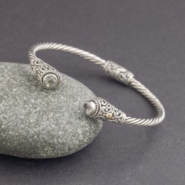 Srebrna bransoletka z zielonym ametystem i złotem 18K