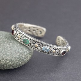 Srebrna bransoletka z kamieniami naturalnymi i złotem 18K