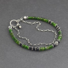 Srebrna bransoletka z czarnego turmalinu i diopsydu