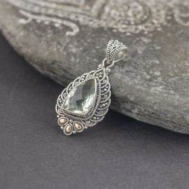 Srebrny wisiorek z zielonym ametystem i złotem 18K