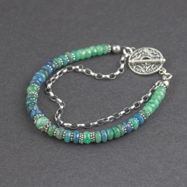 Srebrna bransoletka z opalem i szmaragdem