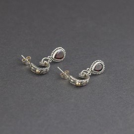 Srebrne kolczyki z granatem i złotem 18K