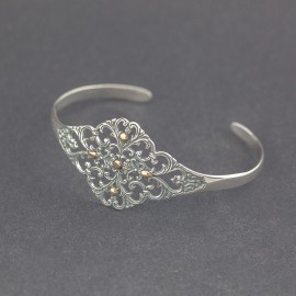 Srebrna ażurowa bransoletka ze złotem 18K