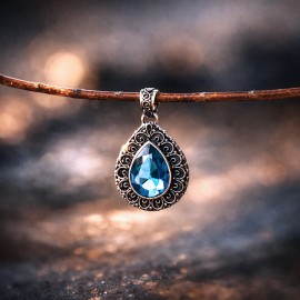 Srebrny wisiorek z błękitnym topazem