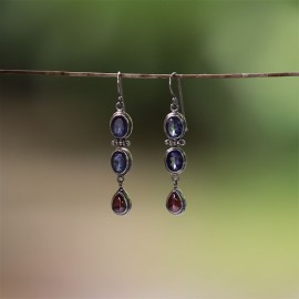 Srebrne kolczyki z iolitem i granatem