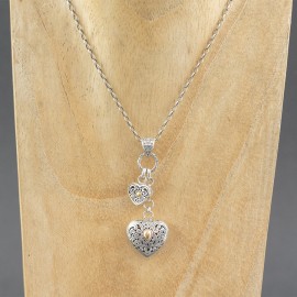 Srebrny wisiorek dwa serce ze złotem 18K