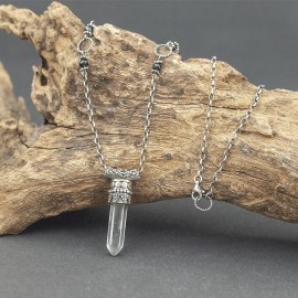 Srebrny naszyjnik z kryształem górskim i czarnym turmalinem