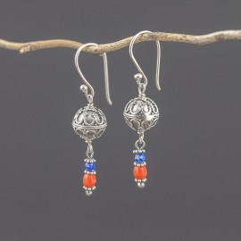 Srebrne kolczyki z koralem i lapisem lazuli