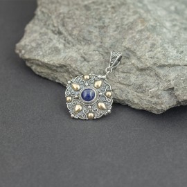 Srebrny wisiorek z szafirem i złotem 18K
