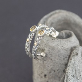 Srebrne kolczyki z cytrynem i złotem 18K