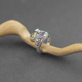 Srebrny pierścionek z cytrynem i ametystem