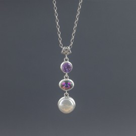 Srebrny wisiorek z perłą, ametystem i topazem mystic
