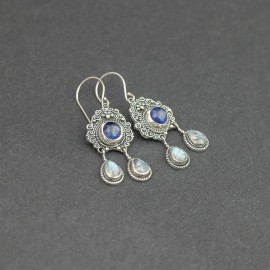 Srebrne kolczyki z szafirem i kamieniem księżycowym