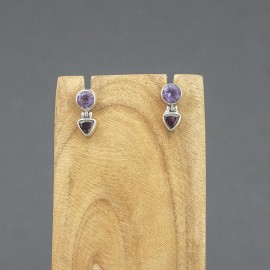 Srebrne kolczyki z granatem i ametystem