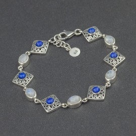 Srebrna bransoletka z kamieniem księżycowym i lapisem lazuli