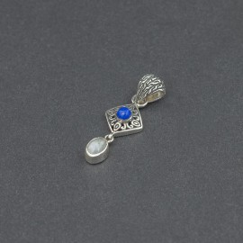 Srebrny wisiorek z kamieniem księżycowym i lapisem lazuli