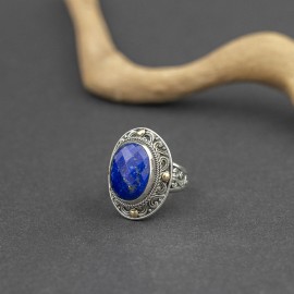 Srebrny pierścionek z lapisem lazuli i złotem 18K