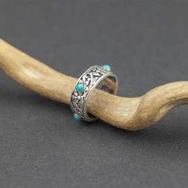 Srebrny ażurowy pierścionek z turkusem (rozm.15)