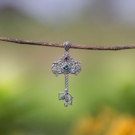 Srebrny wisiorek z kamieniami naturalnymi i złotem 18K