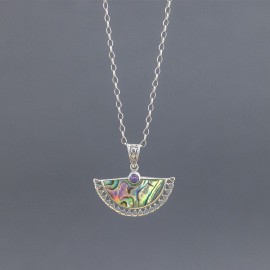 Srebrny wisiorek z muszlą paua i ametystem