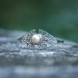 Srebrna bransoletka z perłą i złotem 18K